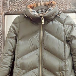 Burberry down Moss green coat, good as new.